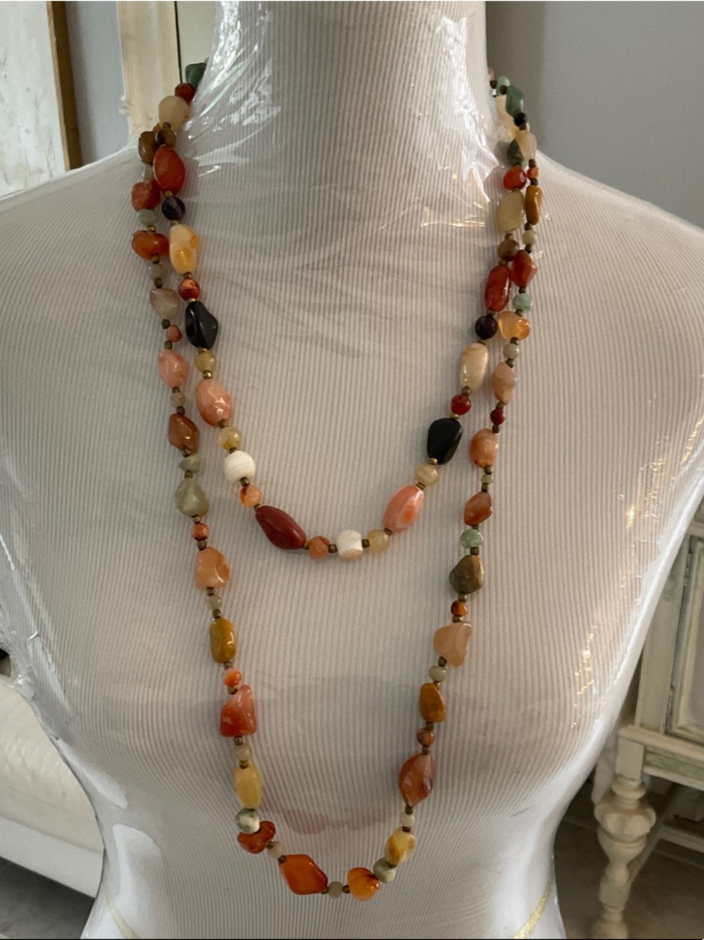 Long Multi-Color Beaded Stone Necklace for Women